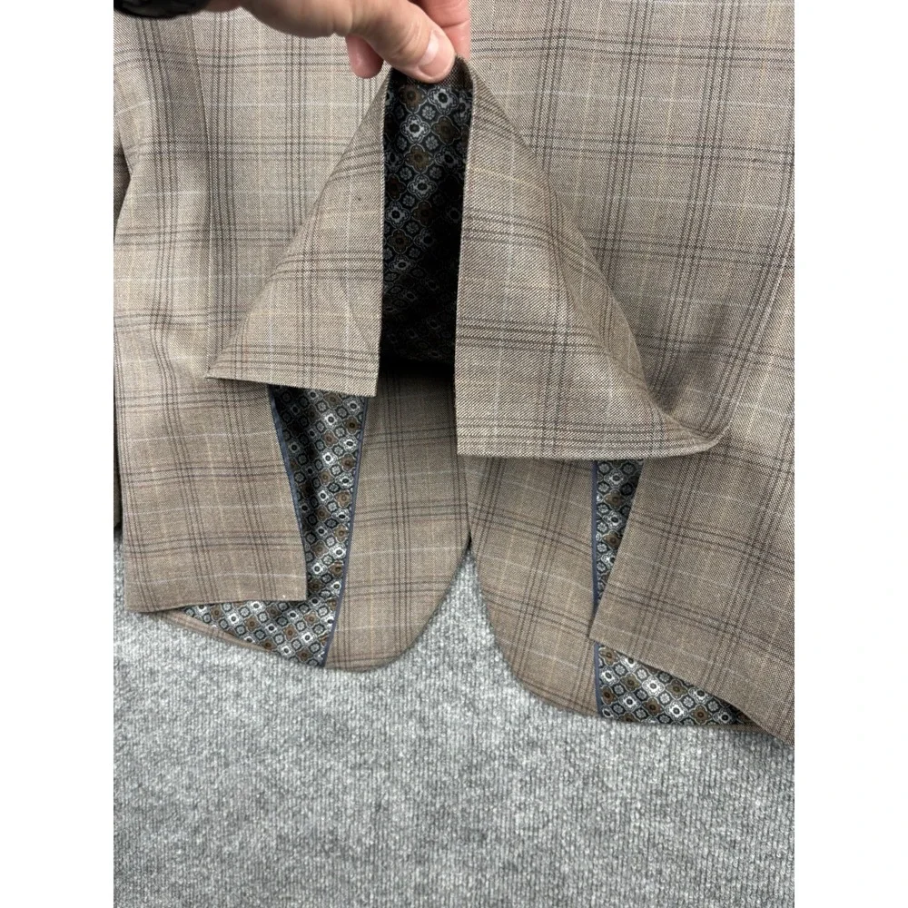 Johnston & Murphy Sport Coat Mens L Tan Plaid 52% Silk 48% Wool Blazer Jacket